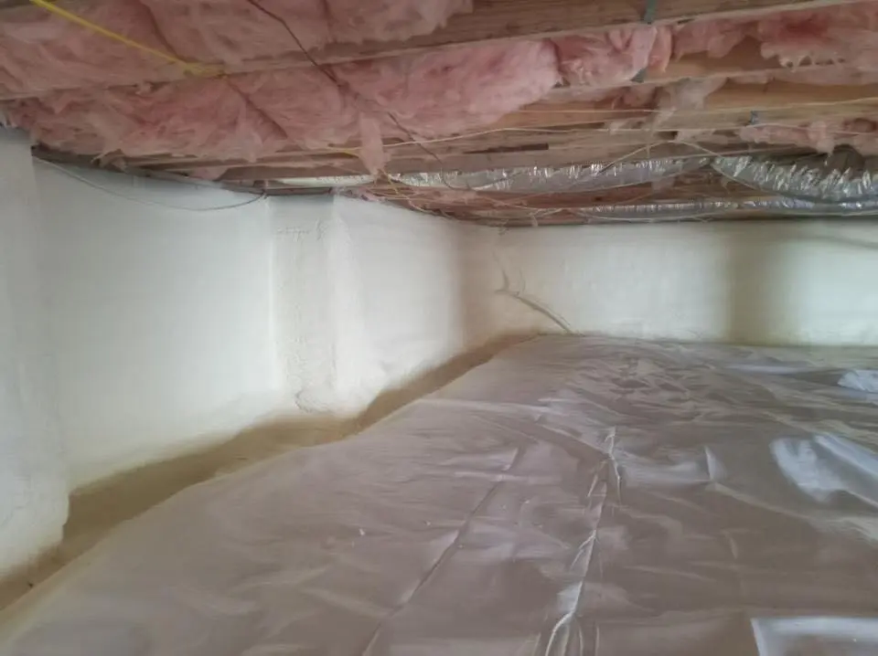 Crawl space encapsulation with closed-cell spray foam for Commercial Roof Restoration in Flower Hill
